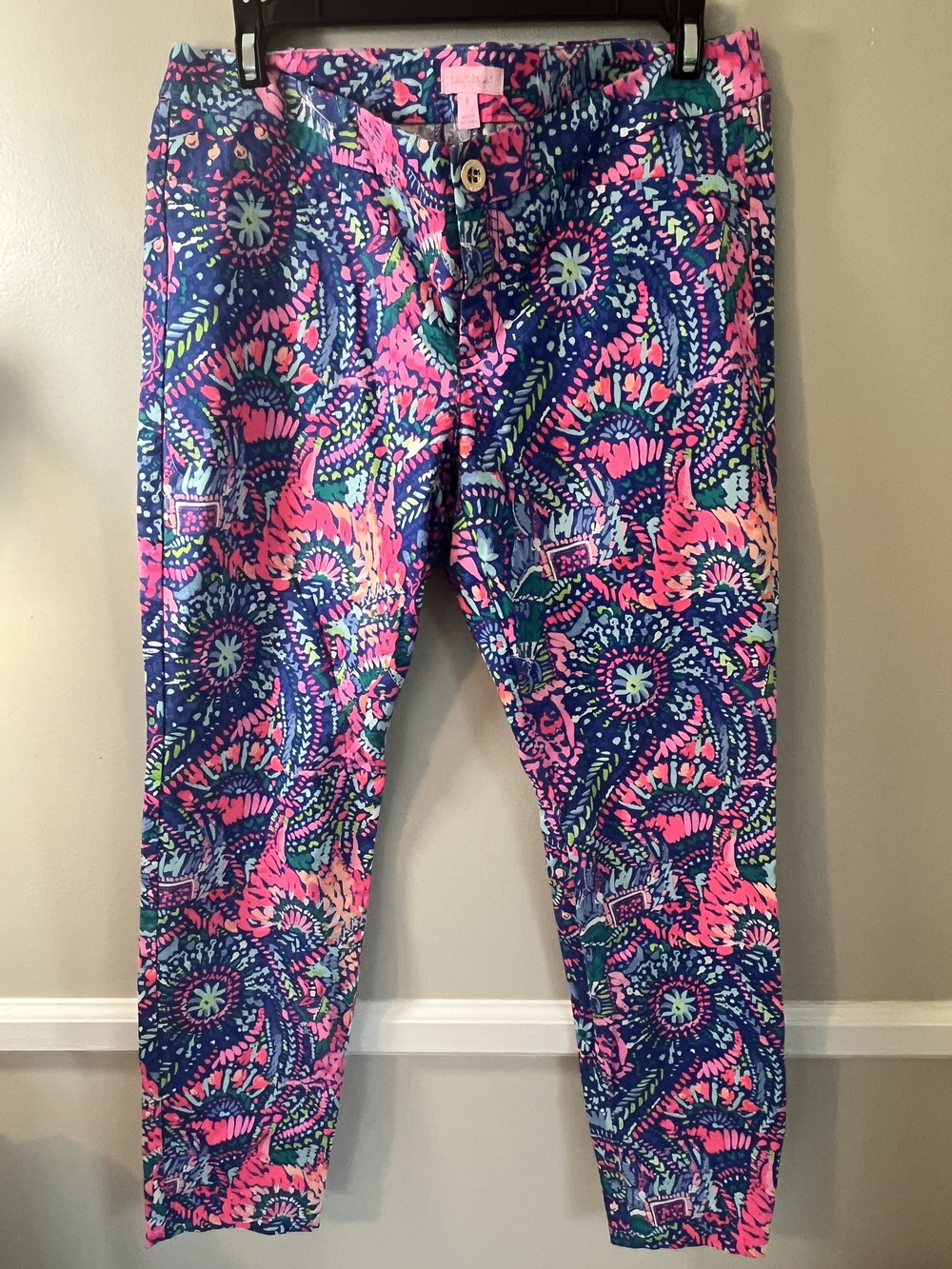 Lilly Pulitzer Kelly Skinny Ankle Pants Women's Multi No Prob Llama Size 8 Pink